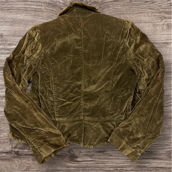 Vintage Olive Green Velvet Blazer with Notched Lapels and Fitted Silhouette Sz 8 - Picture 2 of 9